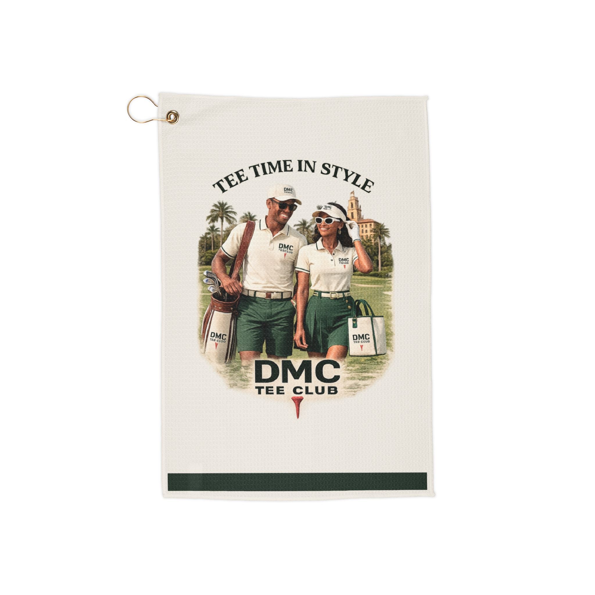 Golf Towel - 'Tee Time in Style' Vintage Couple Design, DMC Tee Club Golf Accessory